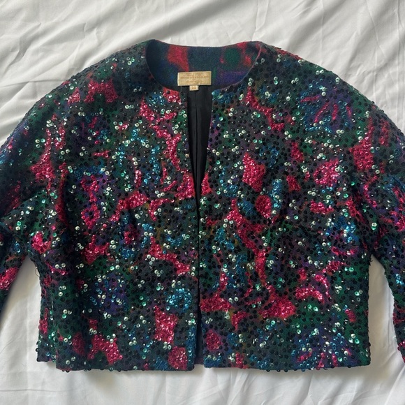 Vintage 70s Colorful Sequin Embellished Multicolor Jacket Cardigan - Picture 5 of 10